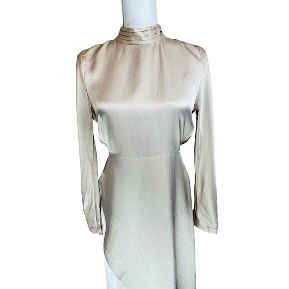 ZARA Events Champagne Open Back Dress Sz M New NWT Long Sleeve High Neck Tulip - Picture 5 of 16